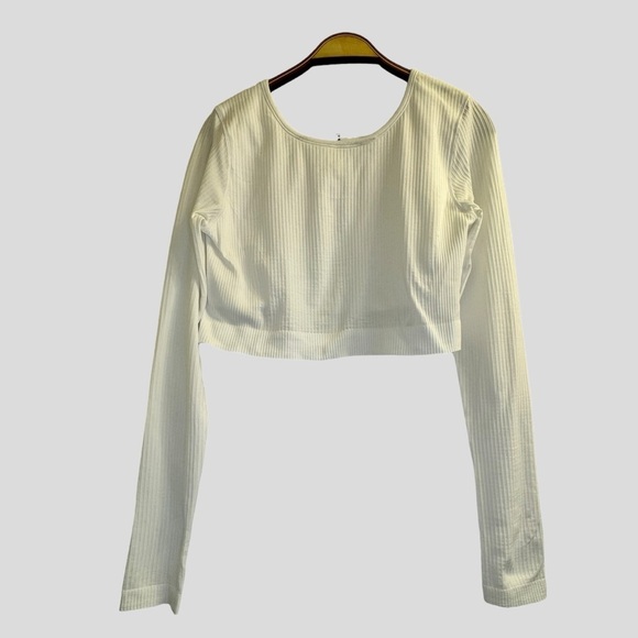 Lululemon Women Cropped Top 12 White Long Sleeves Ribbed - Picture 1 of 13